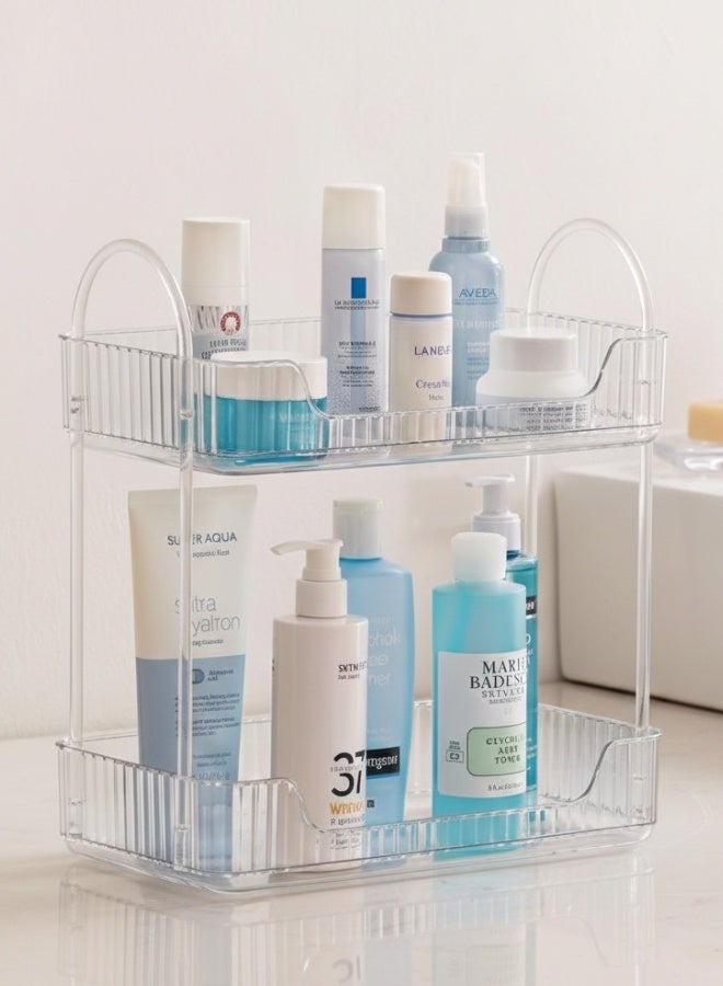 منظم عداد الحمام بطبقتين، منظم سطح الطاولة للعناية بالبشرة، منظم حامل فرش المكياج، صواني العطور لخزانة الملابس وحاملي فرشاة الأسنان للحمامات - Image 5